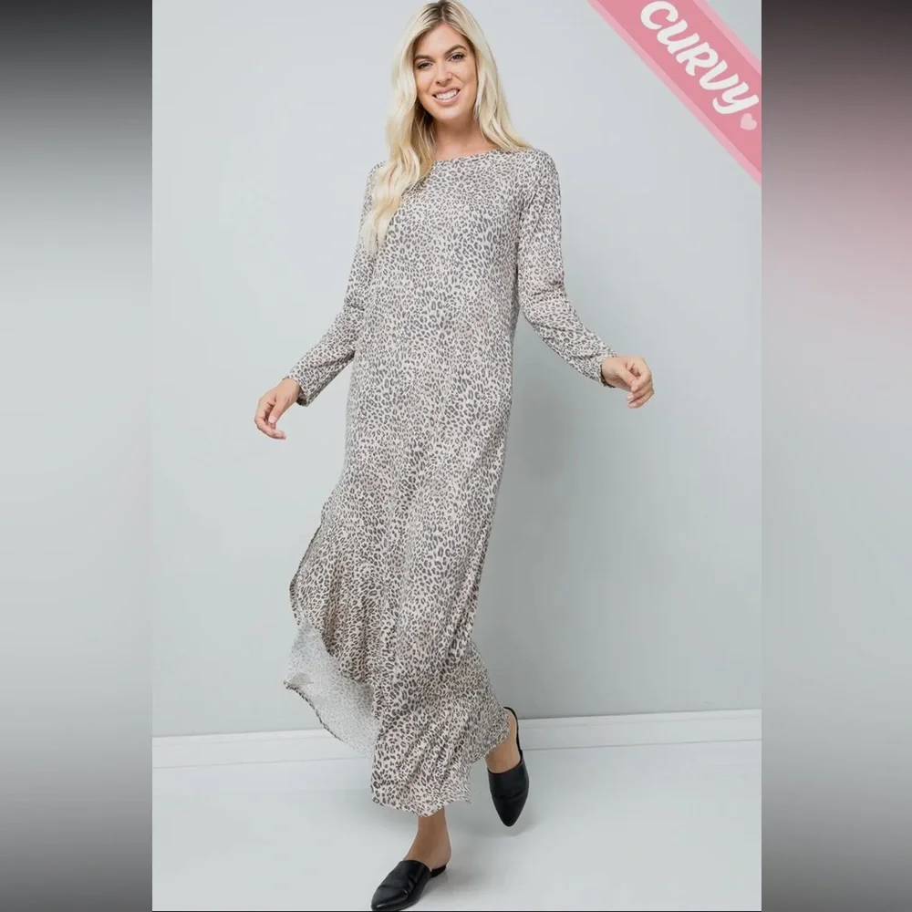 ❄️ NWT Leopard Print Long Sleeve Ruffle Dress Plus Size - Picture 2 of 4